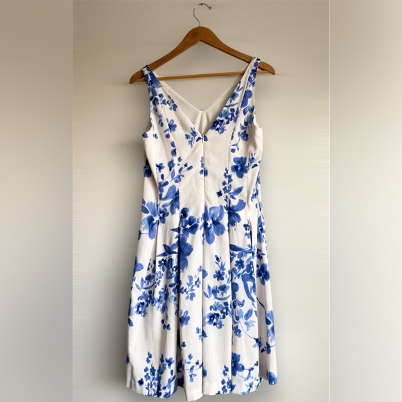 Lauren Ralph Lauren Blue Floral Dress Aline Career Wedding Cocktail Victorian 10 - Picture 6 of 11